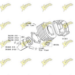 Gruppo termico Polini Ø43 mm 65cc per Vespino F9 e Gilera GSA ALX 116.0146
